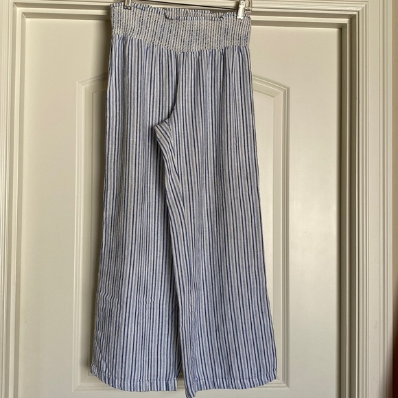 Indigo Rein Linen Blend Wide Leg pants Women’s L Blue white stripe Beach coastal - Picture 1 of 7